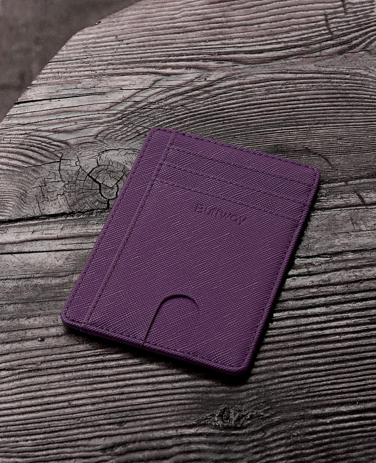 Buffway Slim Minimalist Front Pocket RFID Blocking Leather Wallets for Men and Women - Cross Purple