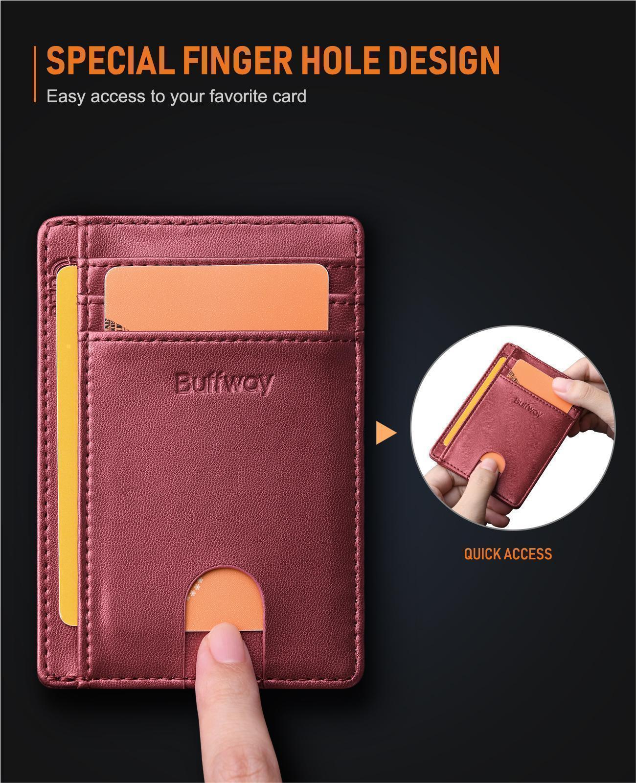 Buffway Slim Minimalist Front Pocket RFID Blocking Leather Wallets for Men and Women - Sand Rose Gold