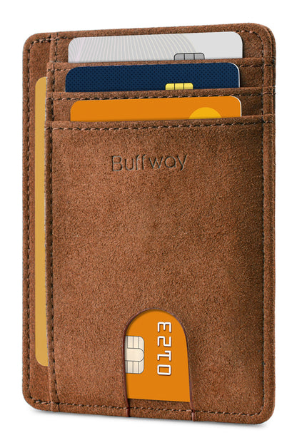 Buffway Slim Minimalist Front Pocket RFID Blocking Leather Wallets for Men and Women - At Sahara Coffee