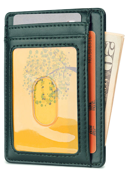 Buffway Slim Minimalist Front Pocket RFID Blocking Leather Wallets for Men and Women - Alaska Green