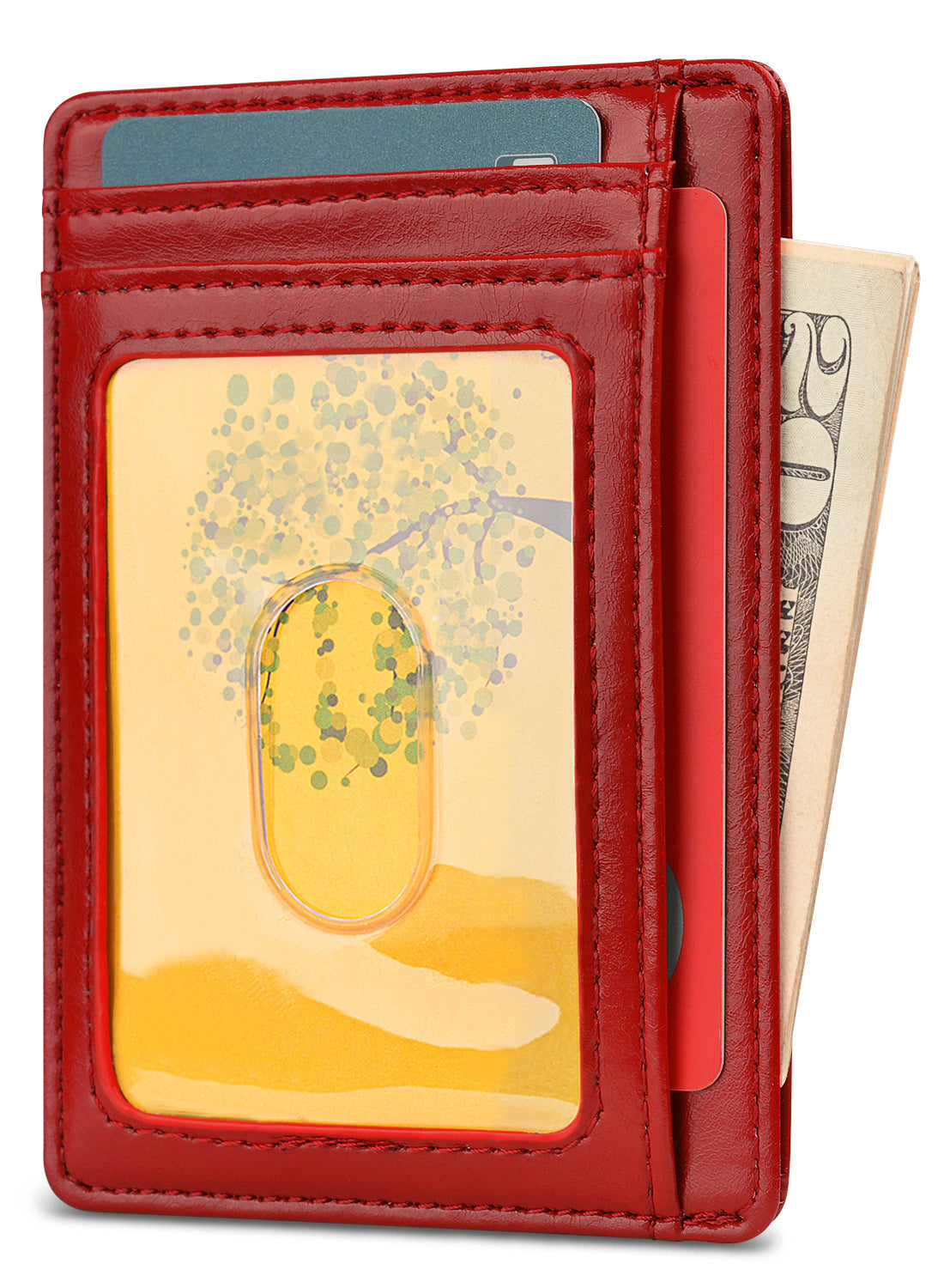 Buffway Slim Minimalist Front Pocket RFID Blocking Leather Wallets for Men and Women - Alaska Cherry