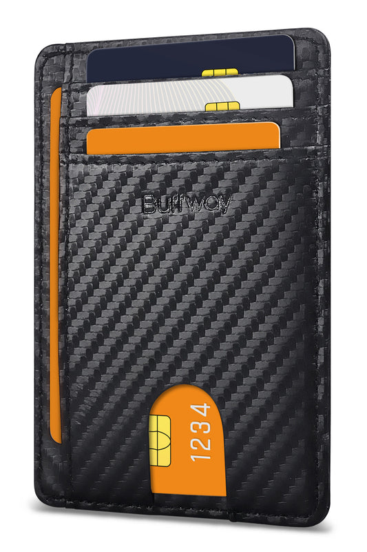 Buffway Slim Minimalist Front Pocket RFID Blocking Leather Wallets for Men and Women - Carbon Fiber Black