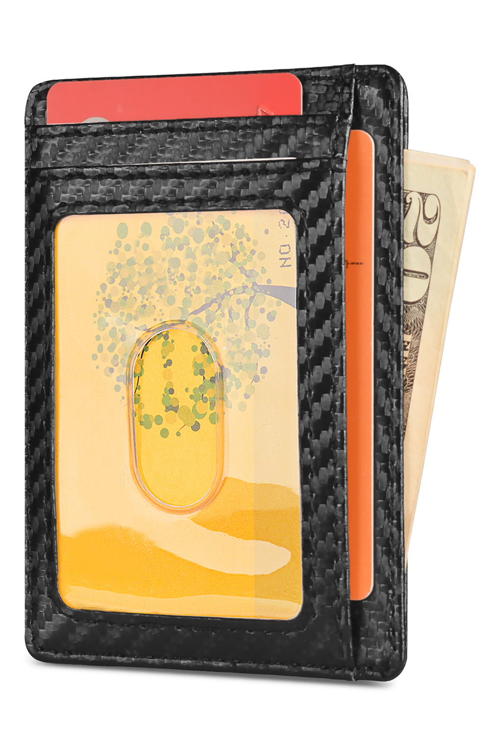 Buffway Slim Minimalist Front Pocket RFID Blocking Leather Wallets for Men and Women - Carbon Fiber Black