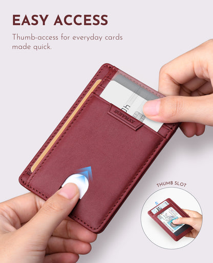 Buffway Slim Wallet for Men Women Minimalist Small Leather Front Pocket Wallets with RFID Blocking and Gifts Box - Bassa Mars Red
