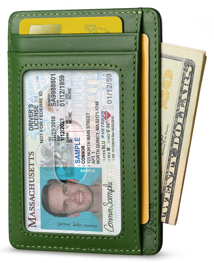 Buffway Slim Wallet for Men Women Minimalist Small Leather Front Pocket Wallets with RFID Blocking and Gifts Box - Bassa Green