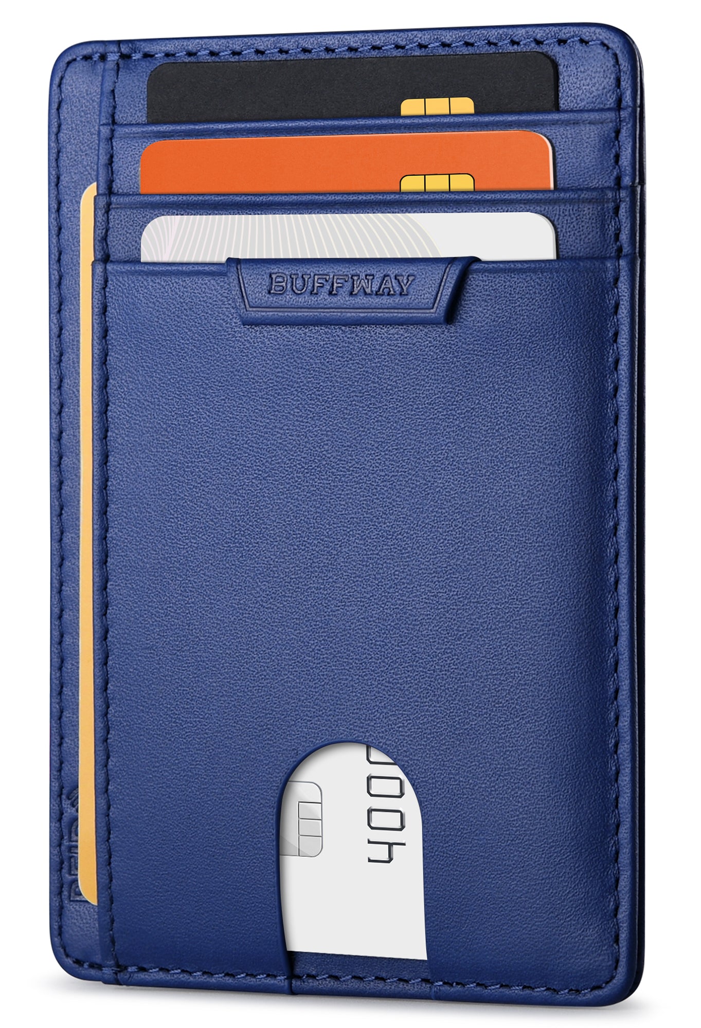 Buffway Slim Wallet for Men Women Minimalist Small Leather Front Pocket Wallets with RFID Blocking and Gifts Box - Bassa Blue