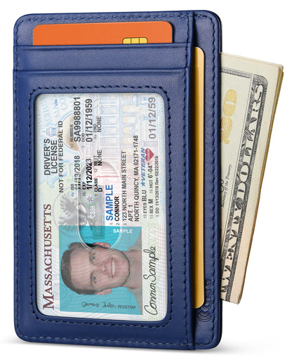 Buffway Slim Wallet for Men Women Minimalist Small Leather Front Pocket Wallets with RFID Blocking and Gifts Box - Bassa Blue