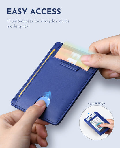 Buffway Slim Wallet for Men Women Minimalist Small Leather Front Pocket Wallets with RFID Blocking and Gifts Box - Bassa Blue
