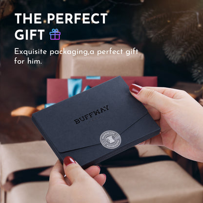 Buffway Slim Wallet for Men Women Minimalist Small Leather Front Pocket Wallets with RFID Blocking and Gifts Box - Bassa Blue