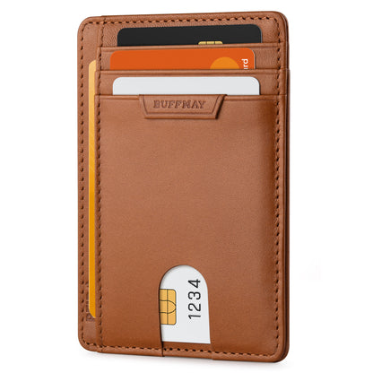 Buffway Slim Wallet for Men Women Minimalist Small Leather Front Pocket Wallets with RFID Blocking and Gifts Box (Bassa)