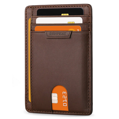 Buffway Slim Wallet for Men Women Minimalist Small Leather Front Pocket Wallets with RFID Blocking and Gifts Box (Bassa)