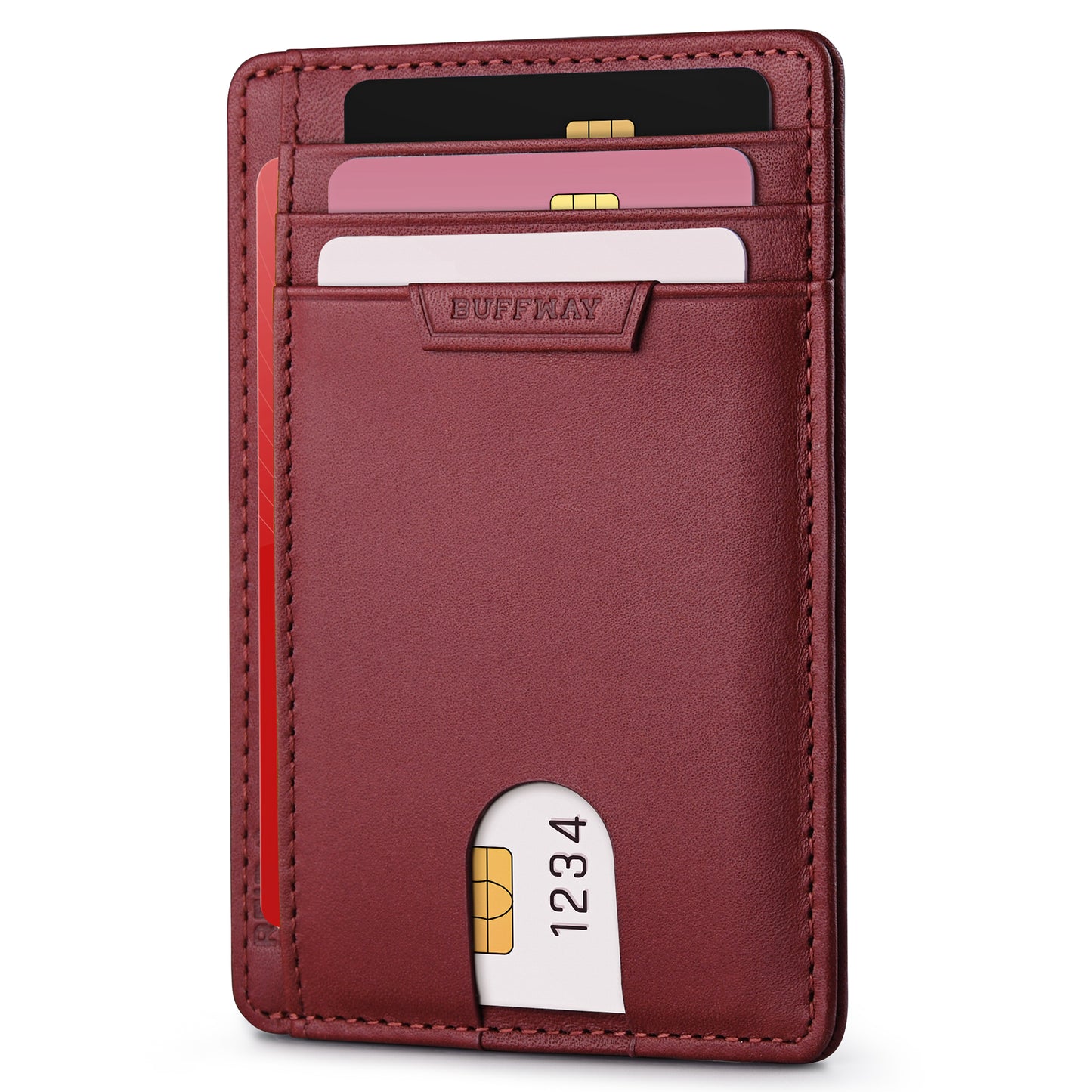 Buffway Slim Wallet for Men Women Minimalist Small Leather Front Pocket Wallets with RFID Blocking and Gifts Box (Bassa)
