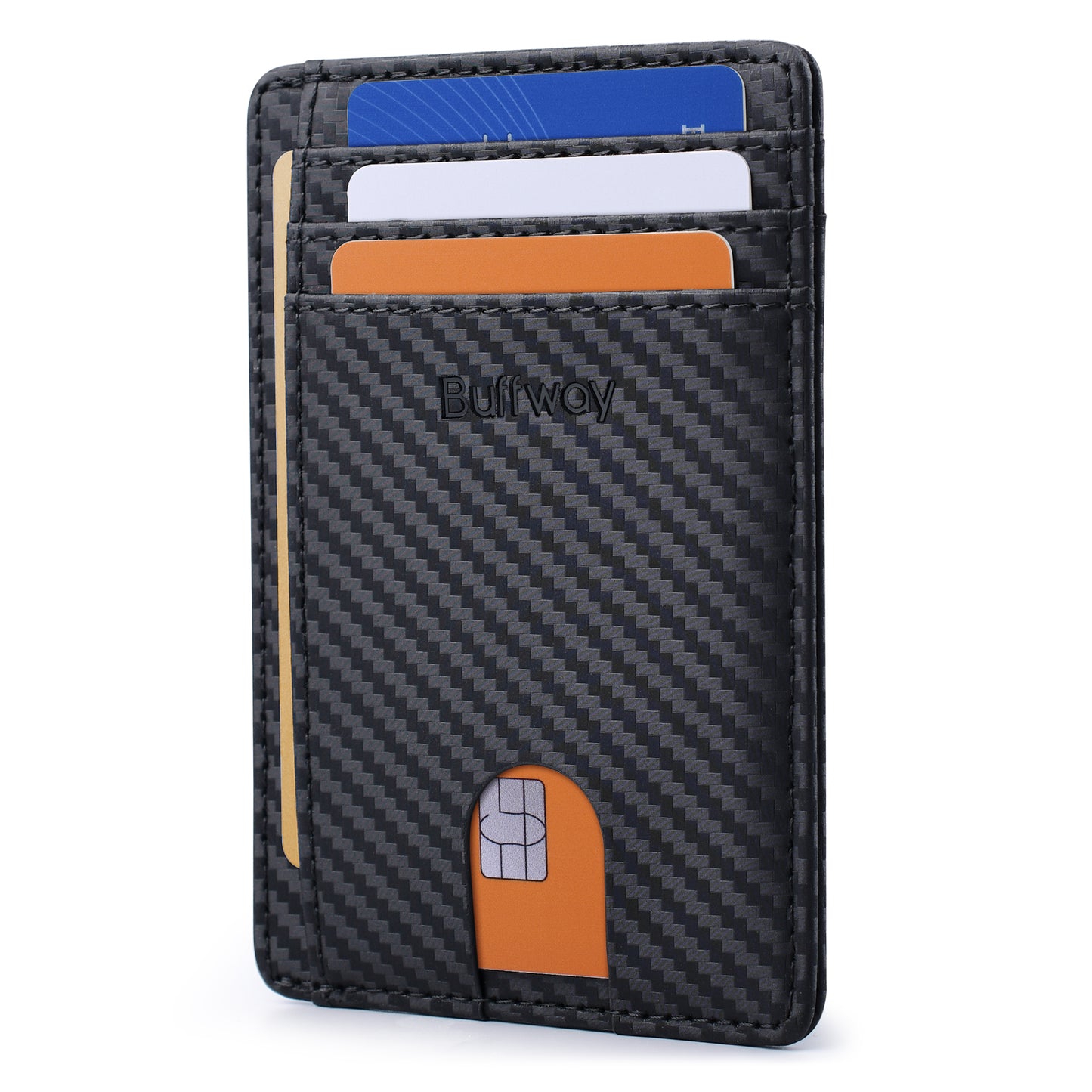 Buffway Slim Minimalist Front Pocket RFID Blocking Leather Wallets for Men and Women - Carbon Fiber