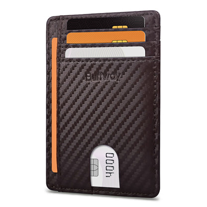 Buffway Slim Minimalist Front Pocket RFID Blocking Leather Wallets for Men and Women - Carbon Fiber