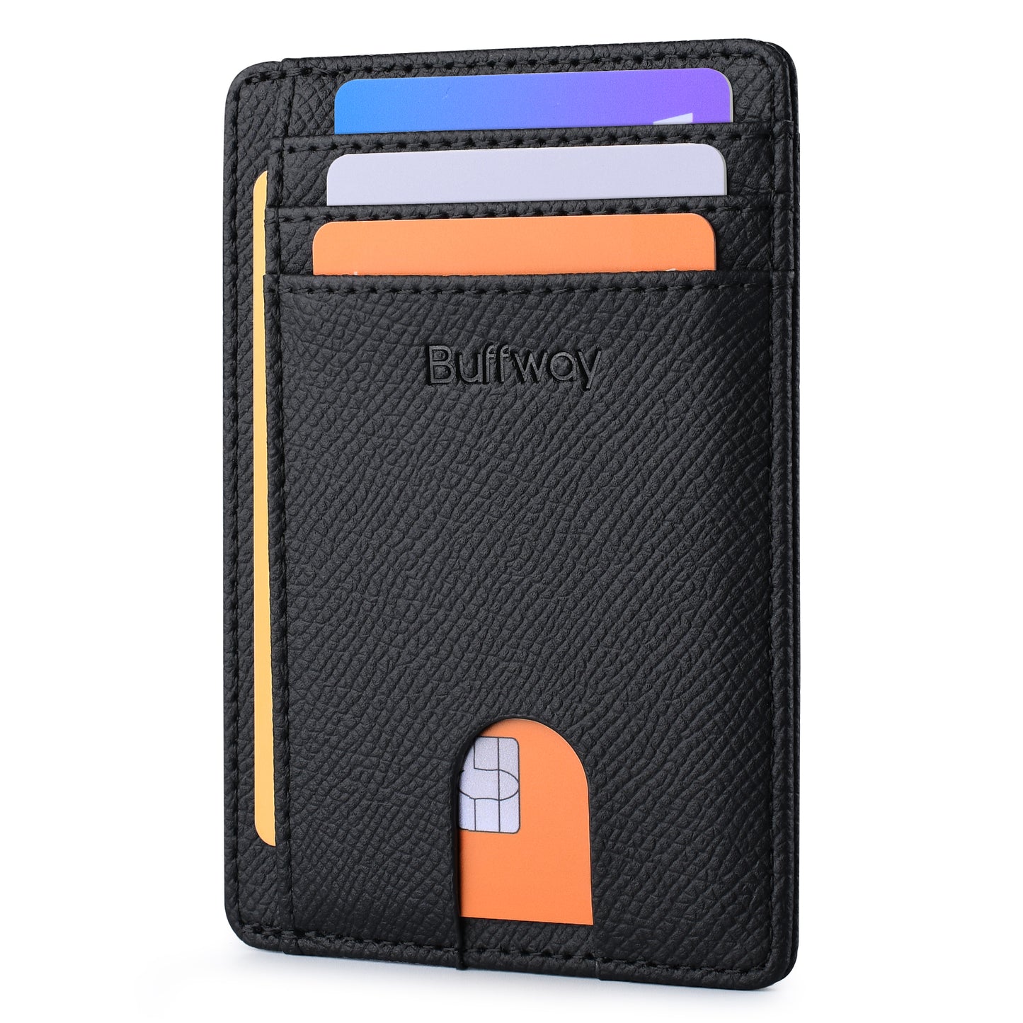 Buffway Slim Minimalist Front Pocket RFID Blocking Leather Wallets for Men and Women (Galaxy)