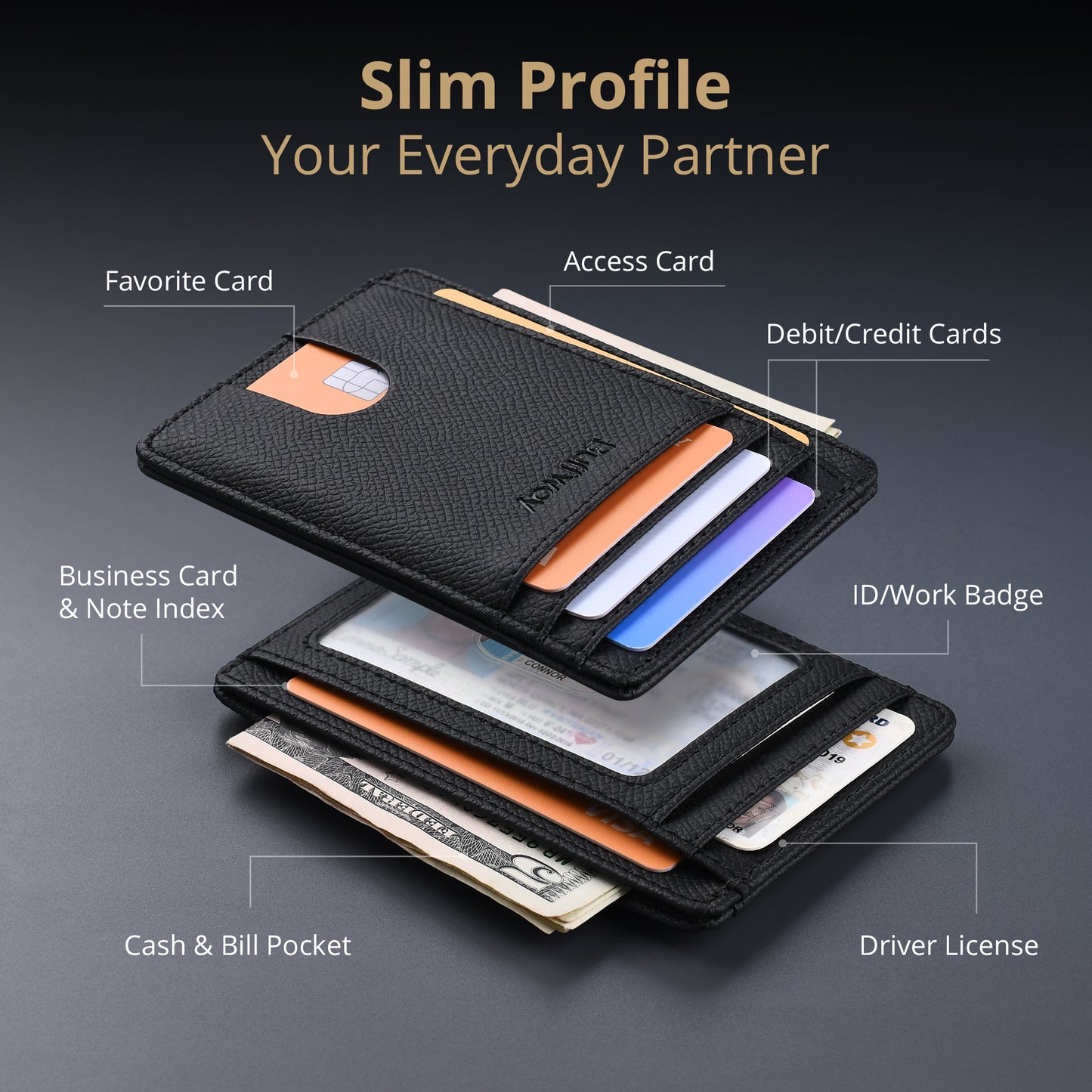 Buffway Slim Minimalist Front Pocket RFID Blocking Leather Wallets for Men and Women (Galaxy)