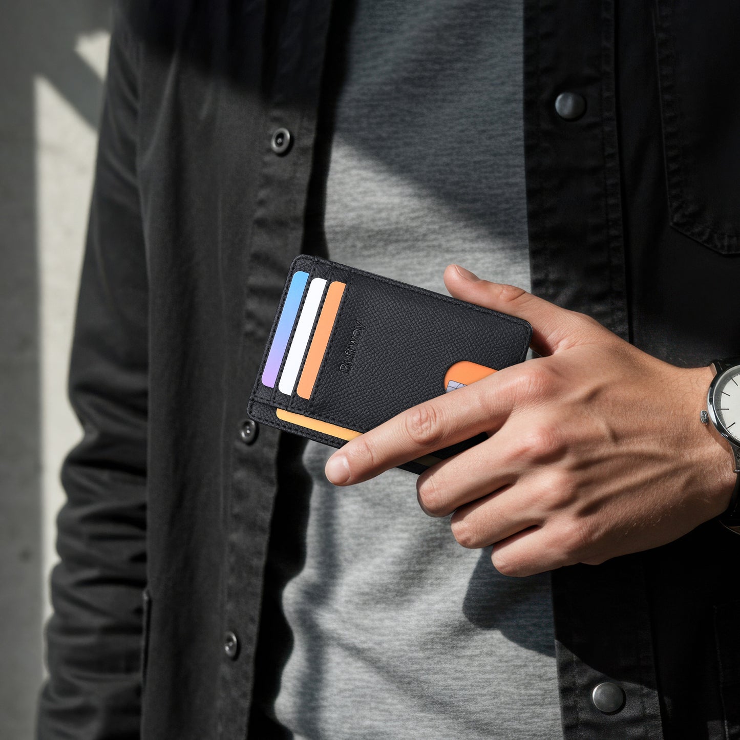 Buffway Slim Minimalist Front Pocket RFID Blocking Leather Wallets for Men and Women (Galaxy)