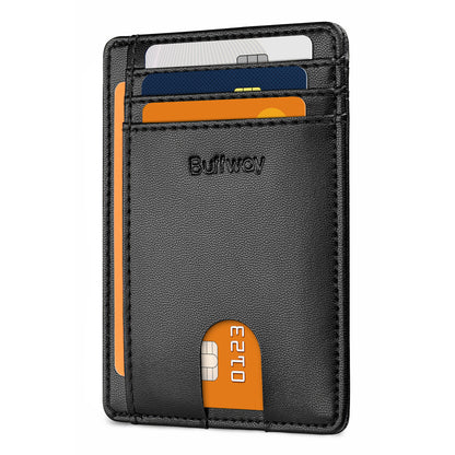 Buffway Slim Minimalist Front Pocket RFID Blocking Leather Wallets for Men and Women (Sand)
