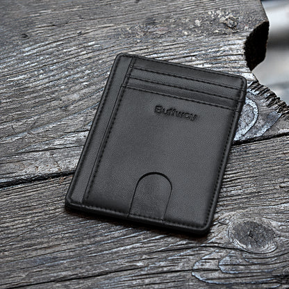 Buffway Slim Minimalist Front Pocket RFID Blocking Leather Wallets for Men and Women (Sand)