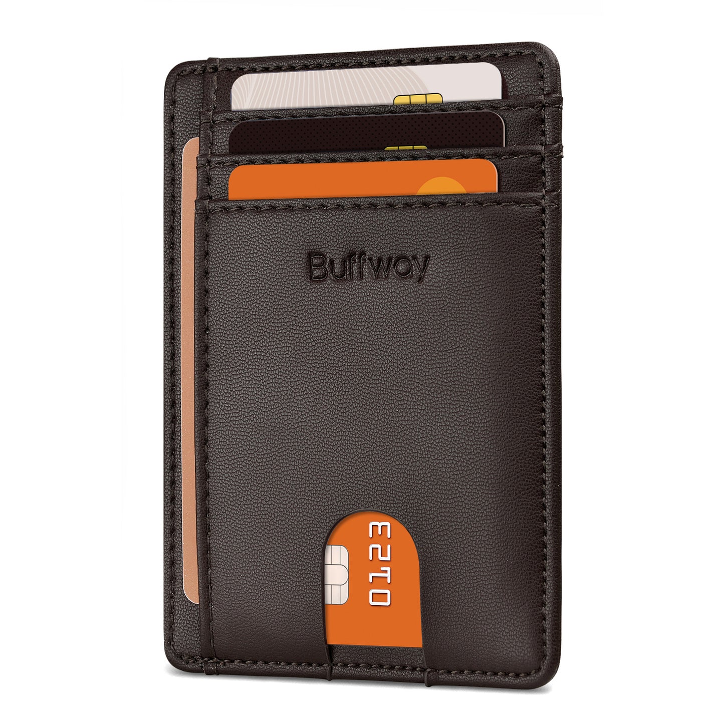 Buffway Slim Minimalist Front Pocket RFID Blocking Leather Wallets for Men and Women (Sand)