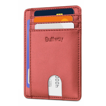 Buffway Slim Minimalist Front Pocket RFID Blocking Leather Wallets for Men and Women (Sand)
