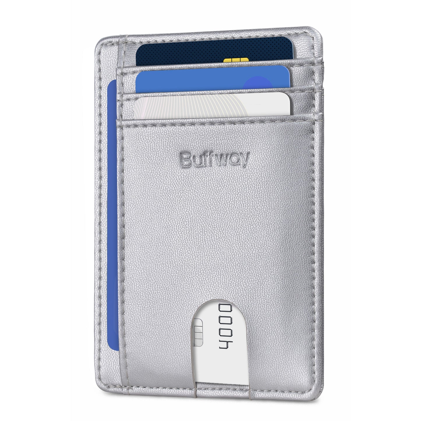 Buffway Slim Minimalist Front Pocket RFID Blocking Leather Wallets for Men and Women (Sand)