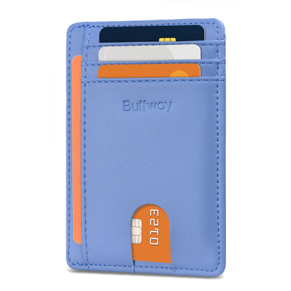 Buffway Slim Minimalist Front Pocket RFID Blocking Leather Wallets for Men and Women (Sand)
